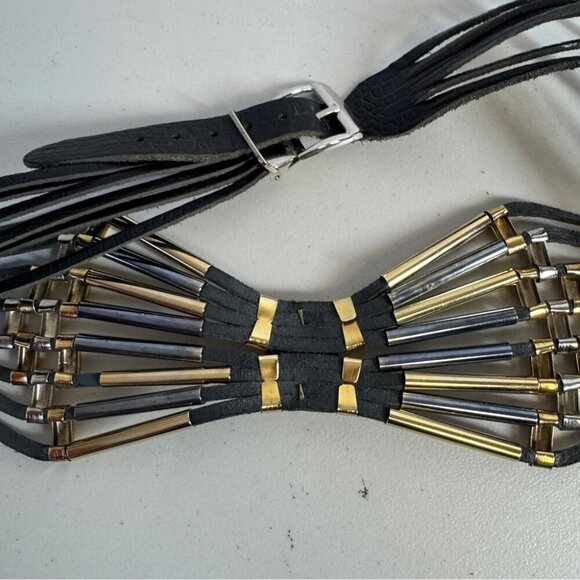 Vintage 80s Rare Jose Cotel Paris Black Jeweled Art Deco Leather Belt main image 16